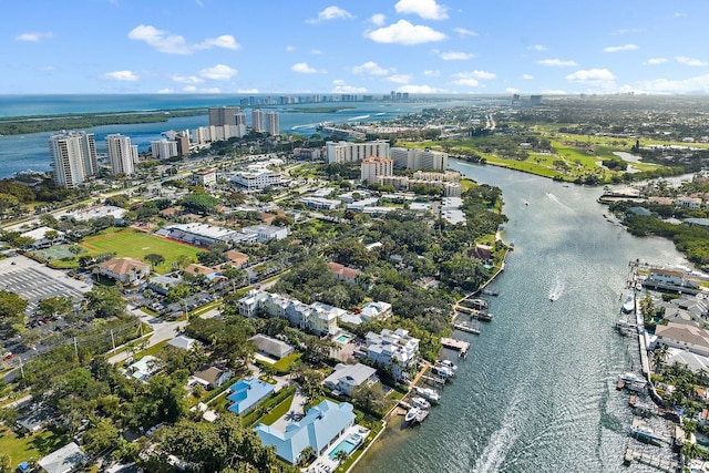 aerial view with a water view