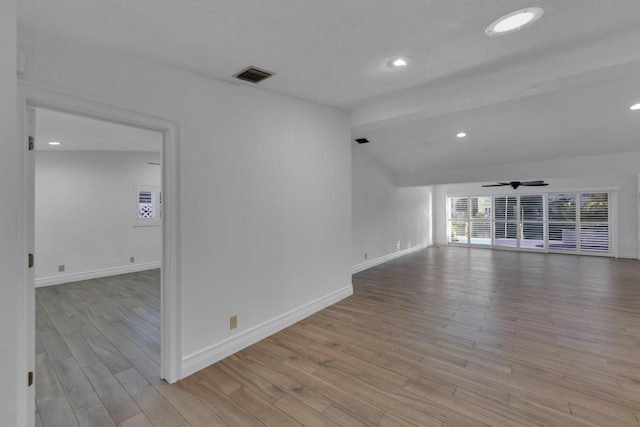 unfurnished room featuring ceiling fan and light hardwood / wood-style flooring