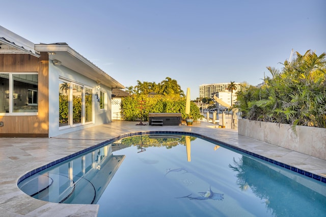 view of swimming pool with a patio area and a jacuzzi