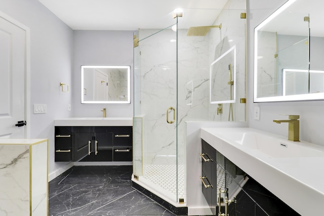 bathroom with vanity and an enclosed shower