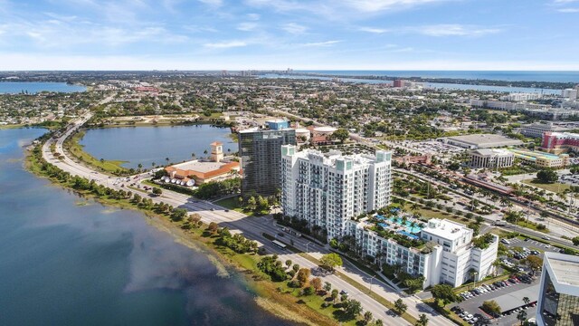 bird's eye view featuring a water view