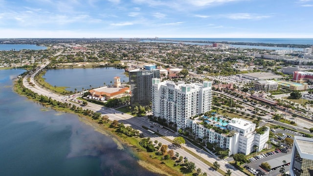 aerial view with a water view