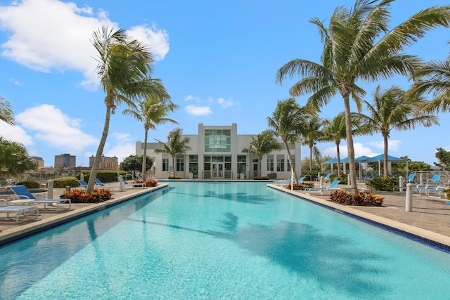 view of pool with a gazebo and a patio