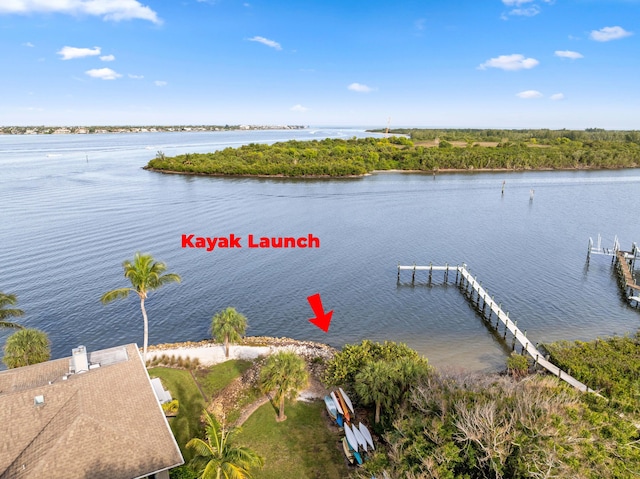 view of dock with a water view