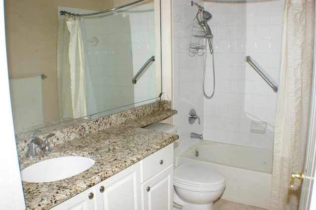 full bathroom with vanity, toilet, and shower / bath combo with shower curtain