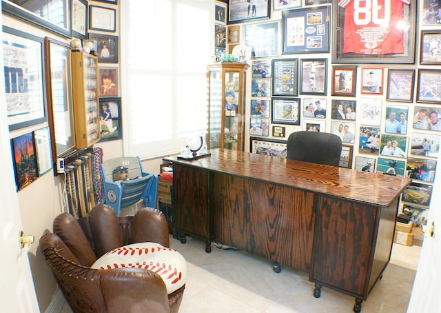 home office with light tile patterned flooring