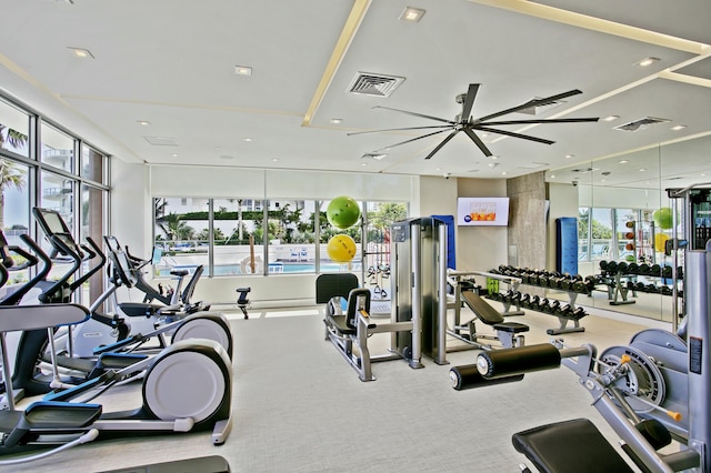 workout area with carpet floors