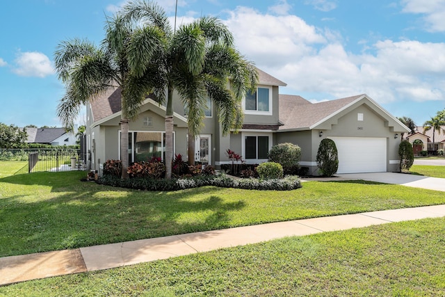 view of front of home featuring a garage and a front yard