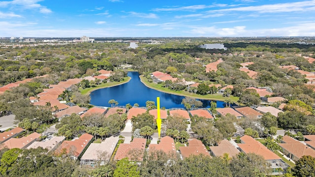 aerial view featuring a water view