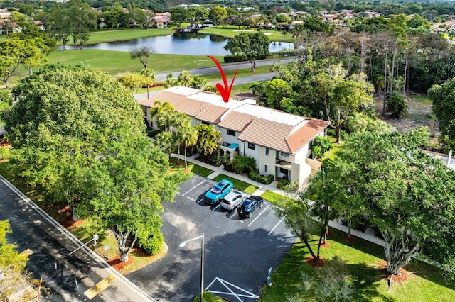 aerial view featuring a water view