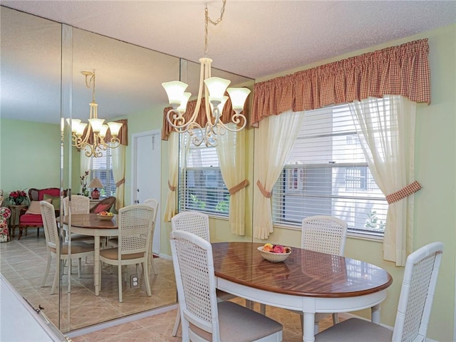 dining space featuring a wealth of natural light and a chandelier