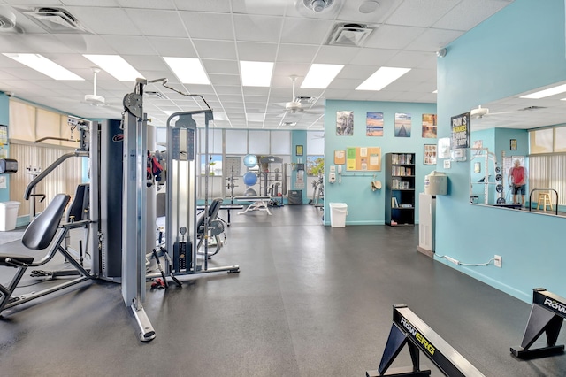 exercise room with a drop ceiling