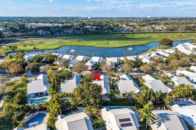 aerial view featuring a water view