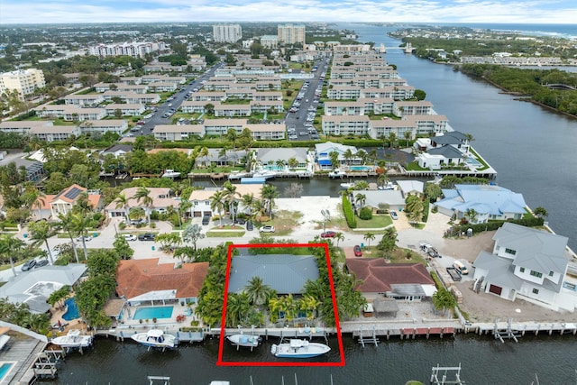 bird's eye view featuring a water view