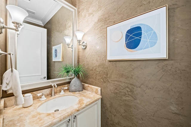 475 NE 4th St, Boca Raton, FL 33432 - bathroom featuring crown molding and vanity