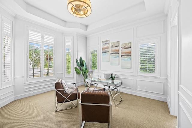 475 NE 4th St, Boca Raton, FL 33432 - sitting room featuring a decorative wall, carpet, plenty of natural light, and a tray ceiling