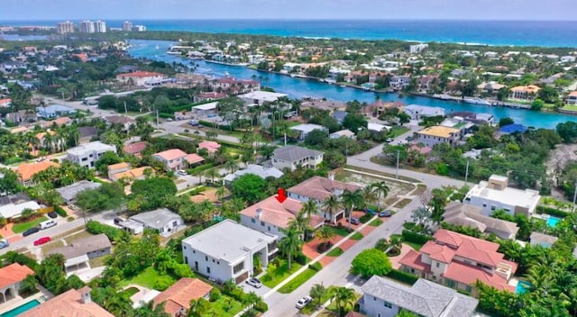 aerial view with a water view