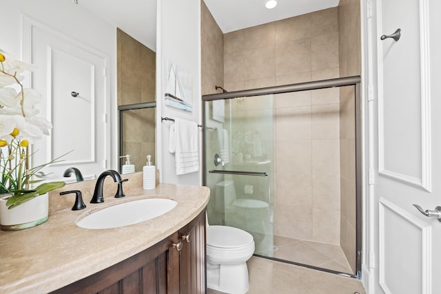 475 NE 4th St, Boca Raton, FL 33432 - full bathroom featuring a shower stall, vanity, toilet, and tile patterned flooring