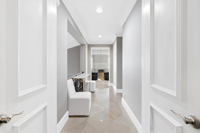 475 NE 4th St, Boca Raton, FL 33432 - hallway with crown molding, recessed lighting, and baseboards
