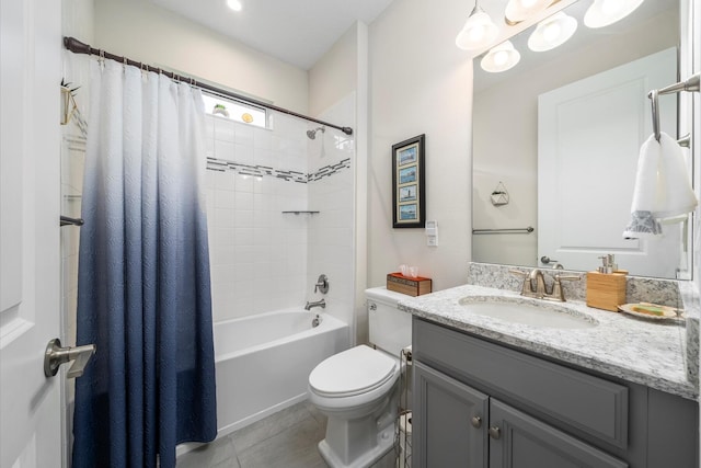 9597 SW Royal Poinciana Dr, Port Saint Lucie, FL 34987 - full bathroom with tile patterned flooring, vanity, shower / bathtub combination with curtain, and toilet