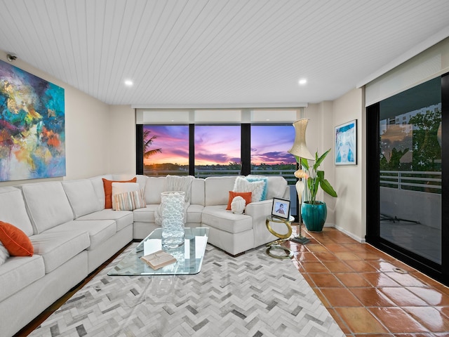 living room featuring tile patterned flooring