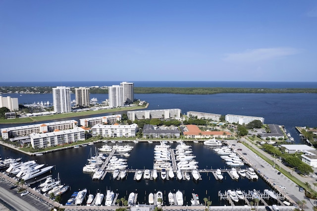 aerial view featuring a water view