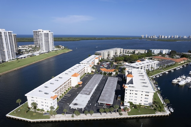 aerial view featuring a water view