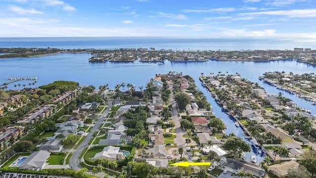 aerial view with a residential view and a water view