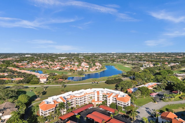 drone / aerial view featuring a water view