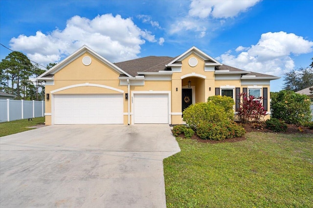 view of front of home featuring a garage and a front lawn