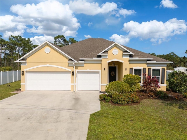 view of front facade with a garage and a front yard