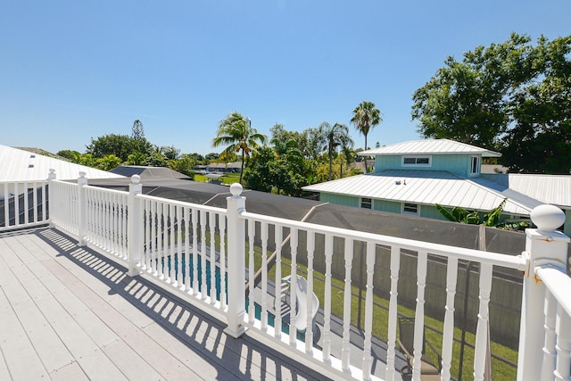 wooden deck with a fenced backyard