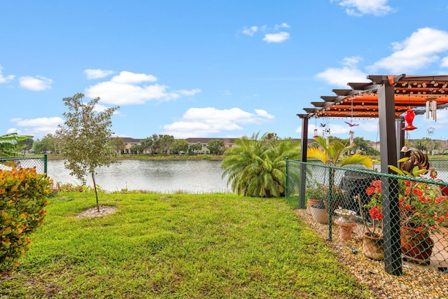 water view featuring fence