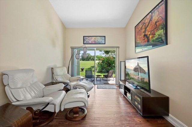 living area featuring dark wood-type flooring