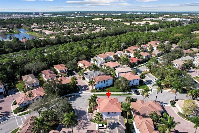 bird's eye view featuring a water view