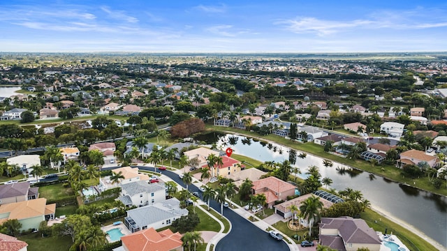 aerial view with a water view