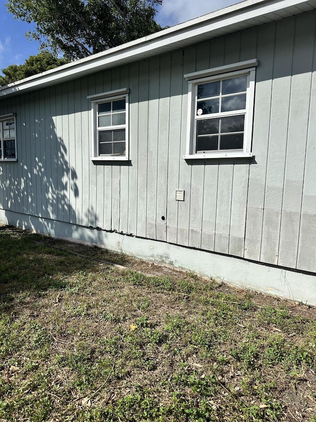 view of home's exterior with board and batten siding