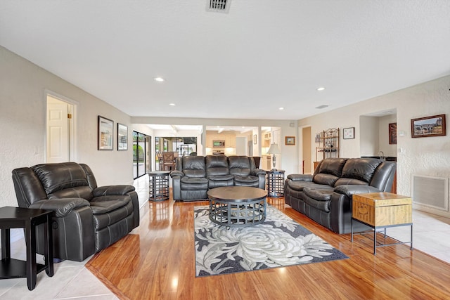 living room with light wood-type flooring