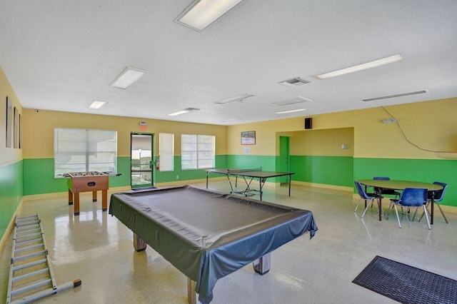 recreation room featuring a textured ceiling and billiards