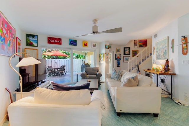 living room with ceiling fan