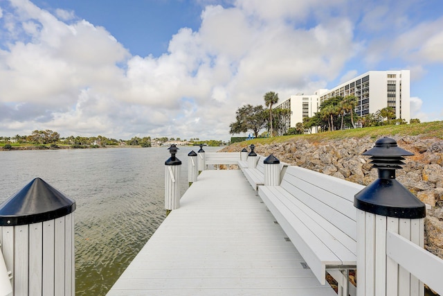 dock area featuring a water view