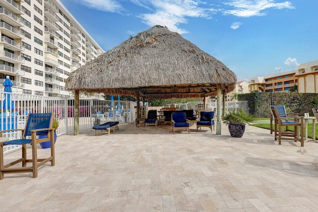 view of patio / terrace featuring a gazebo