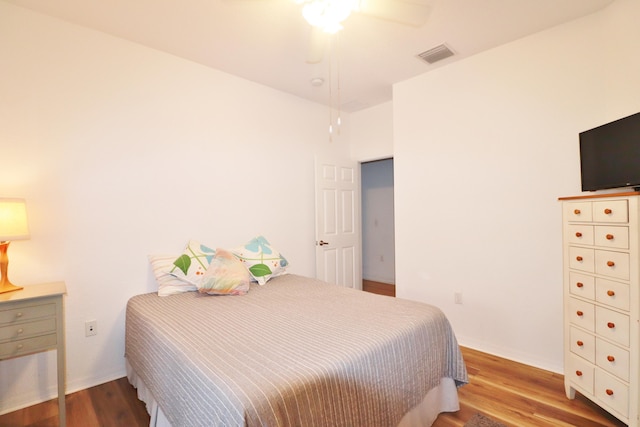 bedroom featuring ceiling fan and light wood-type flooring