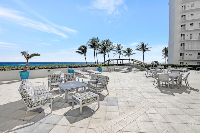 view of patio / terrace featuring a water view