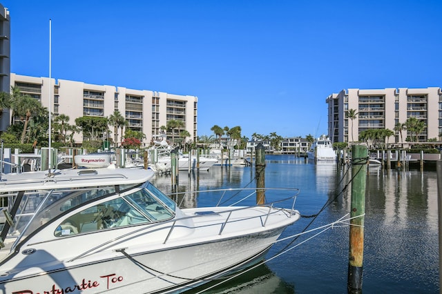 dock area featuring a water view