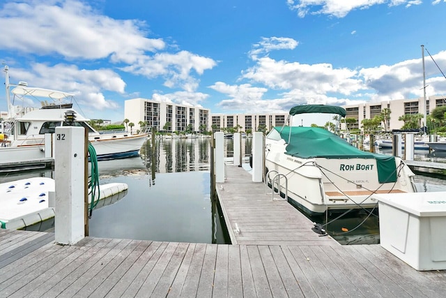 dock area with a water view