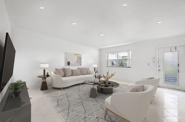 living room with recessed lighting