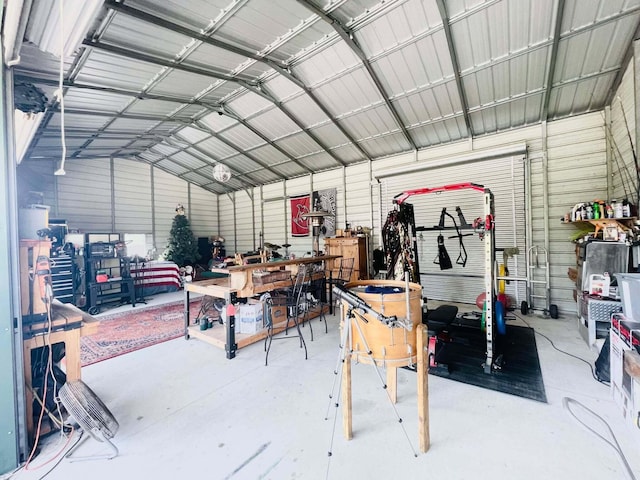 garage featuring a workshop area