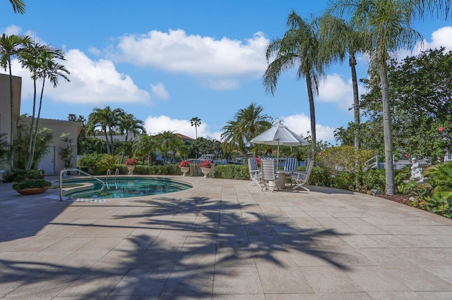 outdoor pool featuring a patio area