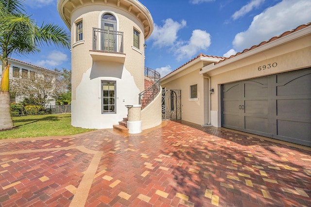 exterior space featuring a garage